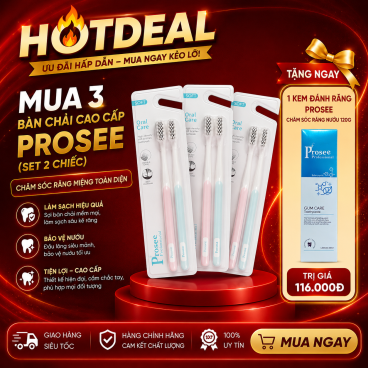 [Freeship] Tặng 1 kem đãnh răng khi mua Combo 3 Bàn chải cao cấp Prosee BC01 (Vỉ 2 chiếc)