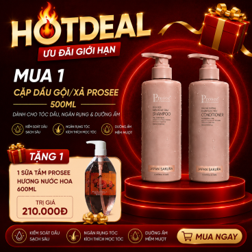 Tặng ngay 1 chai sữa tắm Prosee 600ml PM3 Hồng  khi mua 1 Cặp dầu gội xả Prosee PS2/PC2 Sakura Moisturizing 500ml – KHỬ MÙI MỒ HÔI DẦU- MIỄN PHÍ SHIP
