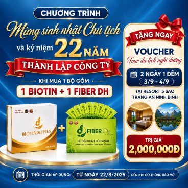 Combo 1 Tặng 1 Voucher du lịch Tràng An - Ninh Bình khi mua 1 BiotinDH Plus Thải Độc Máu Hộp + Thải độc FIBER DH